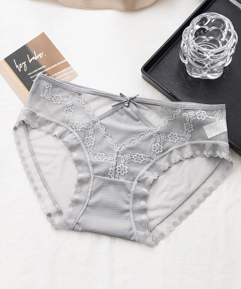 花柄レース ショーツ リボン付き 美尻 可愛い ノーマルショーツ レディース スタンダードショーツ セクシー アンダーウェア インナー肌着 フェミニン 下着快適 88CXH-093